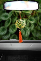 Hindu Om Symbol Hanging Accessories for Car rear view mirror Decor in Brass - Floral